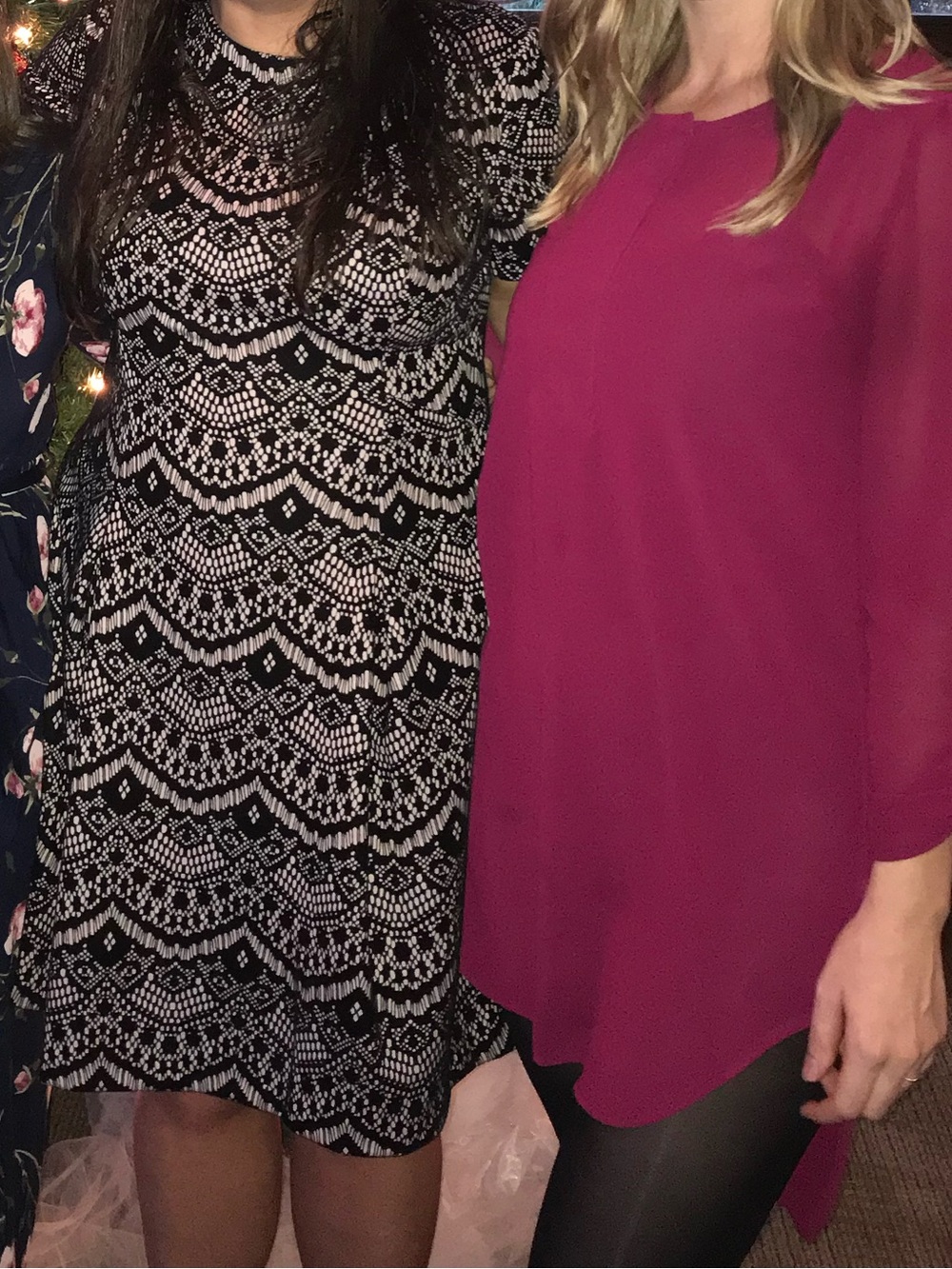 Vince Camuto Black and Blush Patterned A-Line Dress